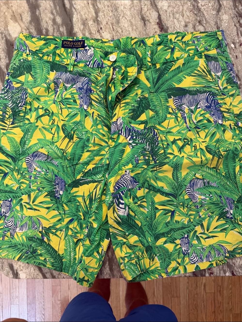 Polo Golf Tropical Yellow Zebra-Print Flat Front Shorts